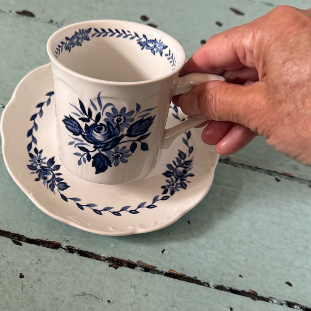 Vintage Dresden Blue Flat Cup and Saucer - J & G Meakin, Made in England